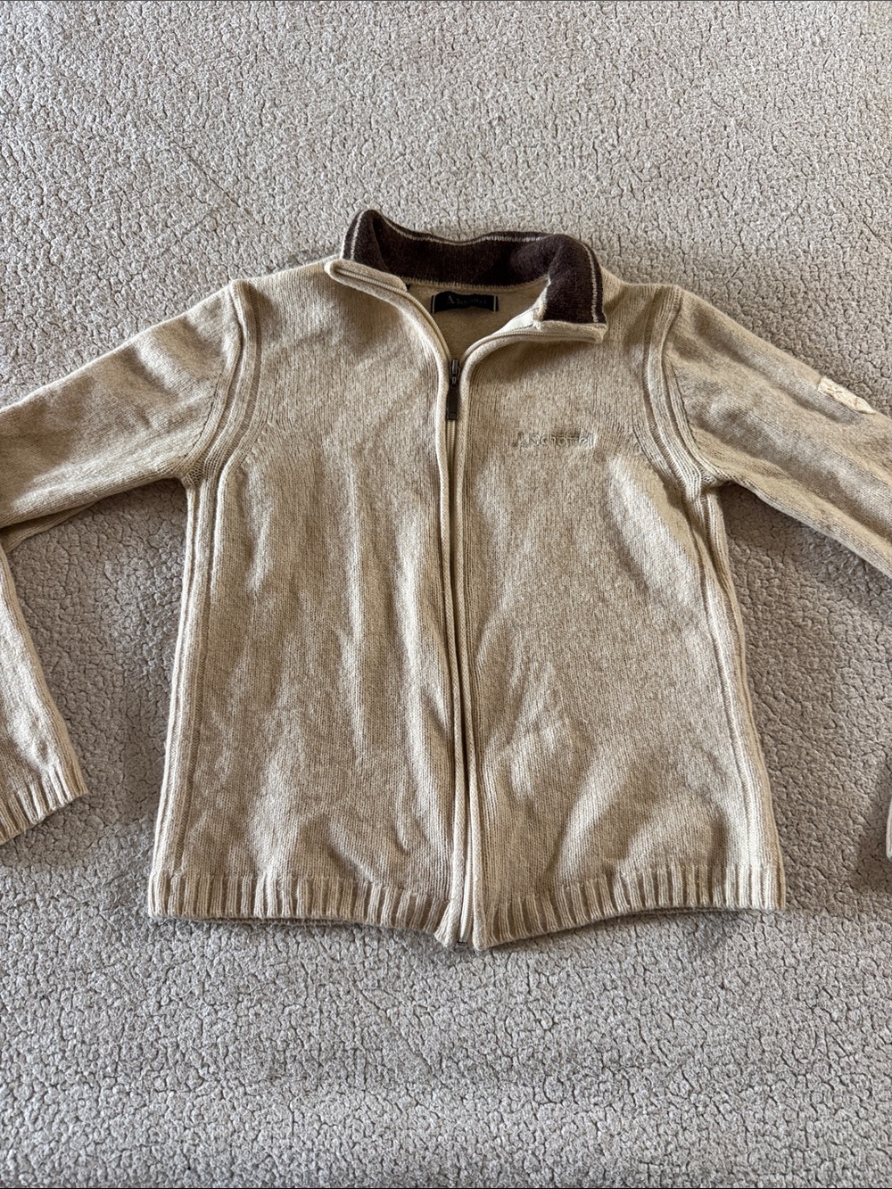 Schoffel Women's FullZip Sweater Jacket - Cream with Brown Trim Wool Blend Small